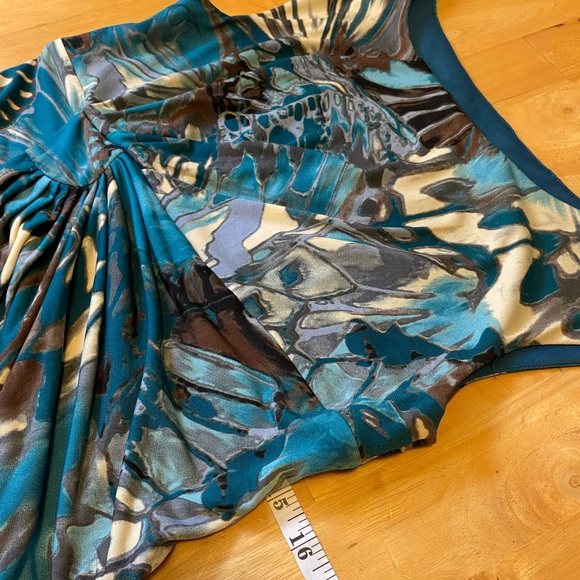 Connected Apparel Cap Sleeve Mock Wrap Dress Teal - Picture 10 of 15